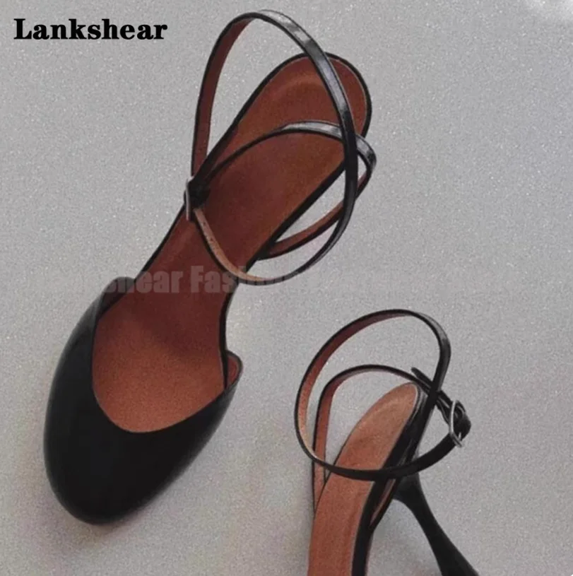 

Black Round Toe Buckle Strap Sandals Women Shoes Summer Slingback Shallow Cross Strap Sandals Newest Sandalias De Mujer Verano