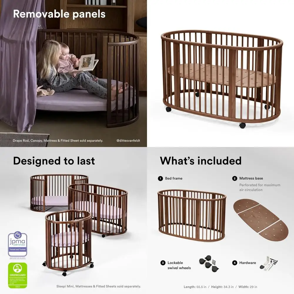 

Детская кровать V3 теплого коричневого цвета - подходит для детей от 0 до 5 лет - регулируемая, стильная, гибкая, прочная деревянная рама