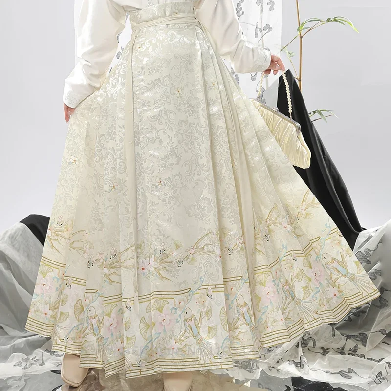 الصينية التقليدية سلالة مينغ النمط الوطني الأبيض مجموعة ارتداء اليومي المياه الحصان الوجه سترة تنورة الحديثة Hanfu المرأة Mamianqun #3