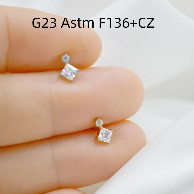 

Lot10pcs Body Jewelry 16G G23 Titanium Astm F136 Square CZ Lip Labret Bar Ear Helix Tragus Rook Bar Piercing Jewelry New Shine