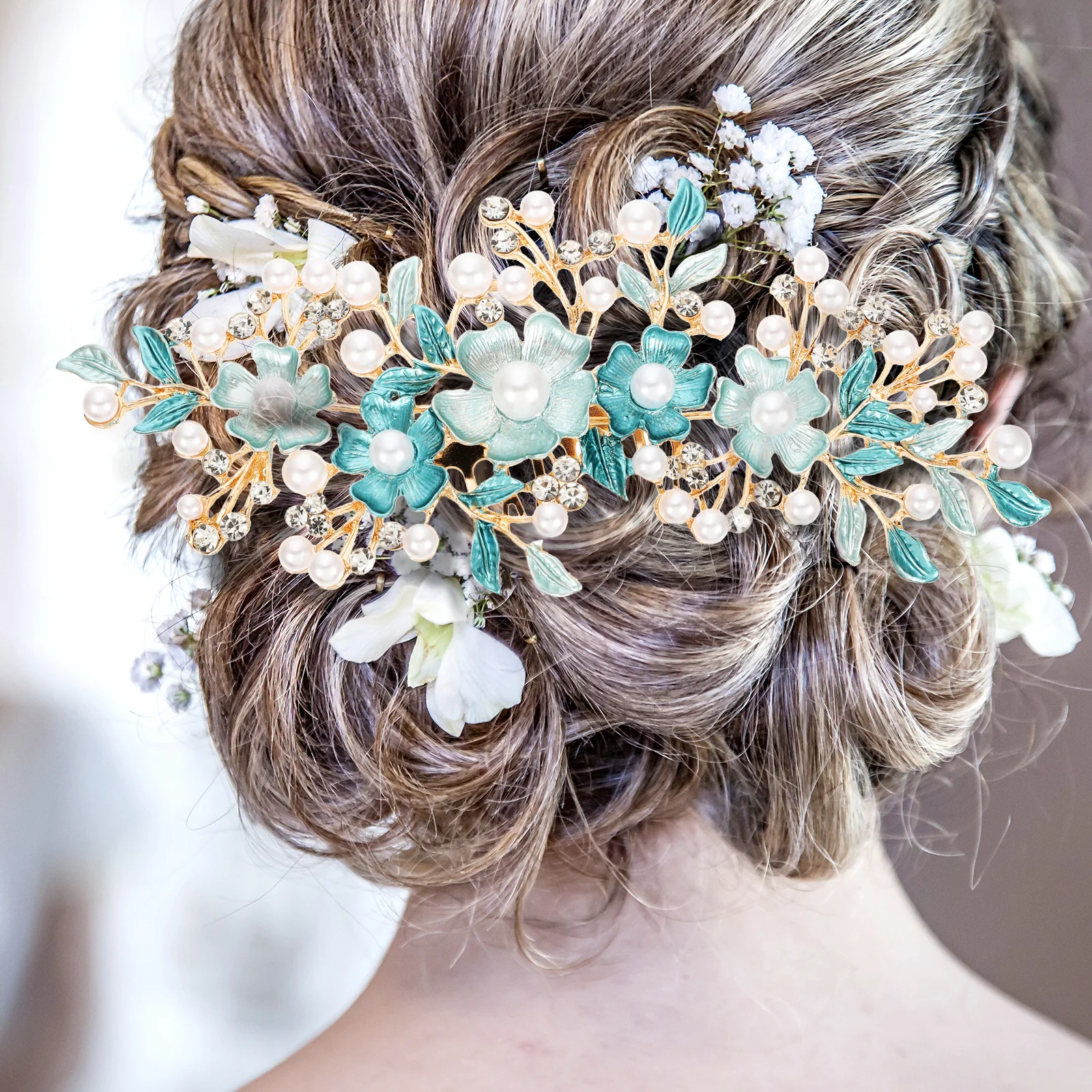 

Rose Comb Hair Clips Pearls Rhinestones Women Bridal Wedding Headpieces Girls Accessories Durable Lightweight Styling Aid Flower