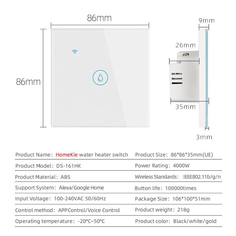 Homekit 20A Wireless Touch Wall Boiler Water Heater Switch  Electrical Light Smart Life For Google Home Alexa