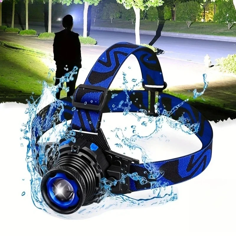 LED Zoomable Headlamp 3 Modes Rechargeable Super Bright Headlight Adjustable Focus Flashlight for Camping Hiking Fishing