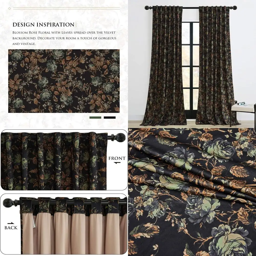 

Черные бархатные шторы длиной 84 дюйма с цветочным принтом, украшение для дома, задняя панель, винтажная термоизолированная комната, затемняющая D