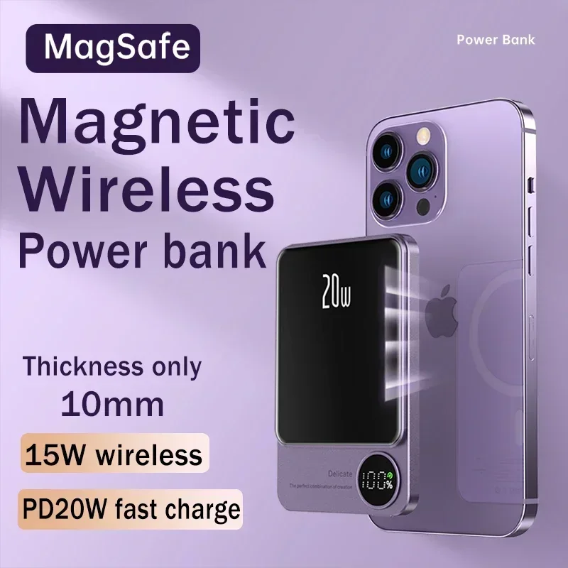 10000mAh Magnetic Power Bank PD20W Magsafing Fast Charging External Battery for IPhone 15W Wireless Charge Powerbank