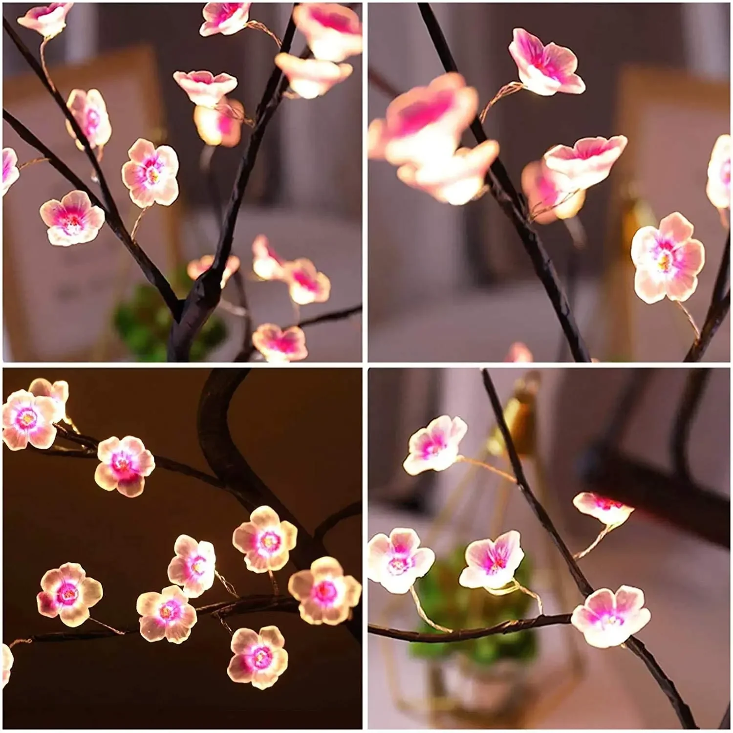 Home Decoration USB/Battery Powered Touch Switch Warm White Artificial Bonsai Cherry Blossom Desktop Tree LED Lamp Light Plasma