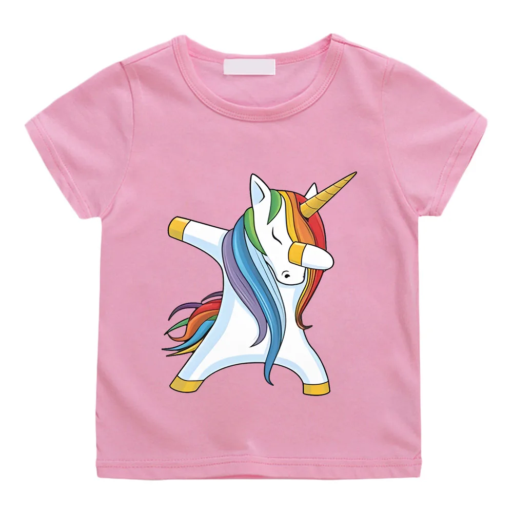 Summer Baby Girls Unicorn Cartoon T Shirts Colorful Short Sleeve Kids Cute T-shirts Girls Tops for 2-14 Years Toddler T-Shirts