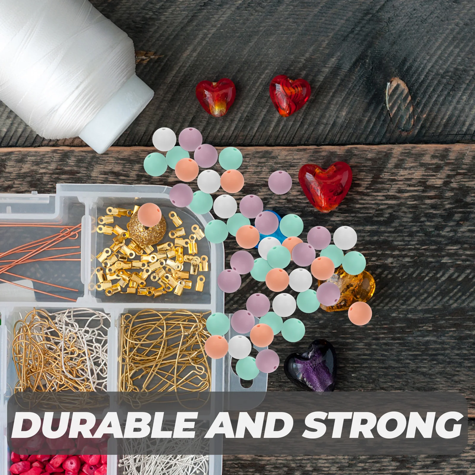 

50Pcs Silicone Round Beads Safe for Chewing DIY Baby Teething Necklace Bracelet Making Supplies Loose Bead Charms