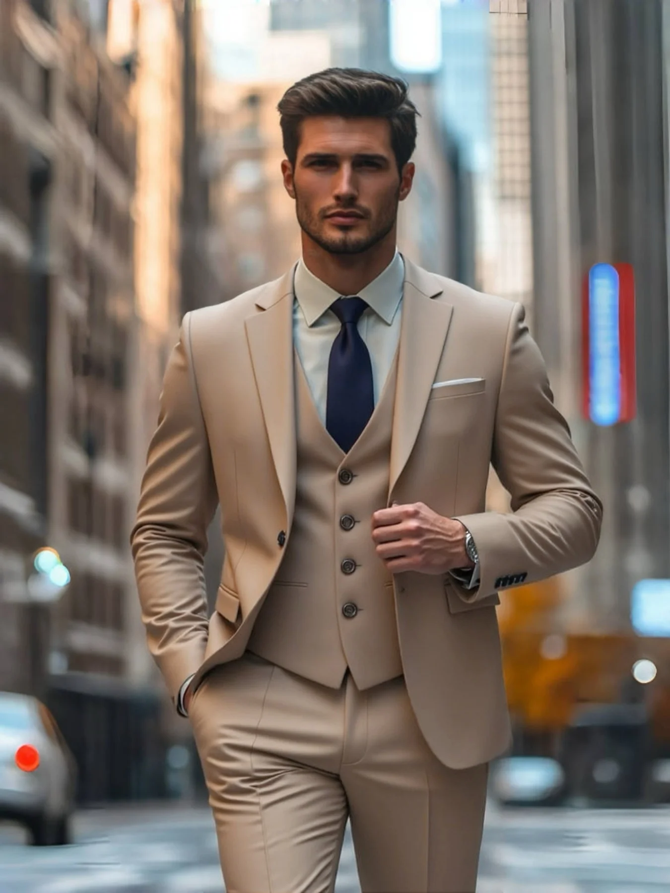 

Men's Solid Color Gala Suit 3-Piece Single Breasted Slim Fit Elegant Office Party Wedding Set