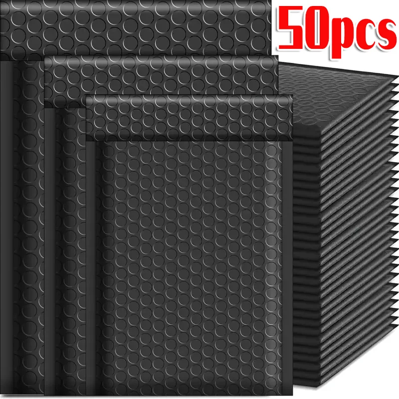 Sobres acolchados de burbujas de polietileno negro, sobres acolchados autosellados, bolsas de regalo, bolsas de sobres de embalaje rosas para libros, 1/50 Uds.