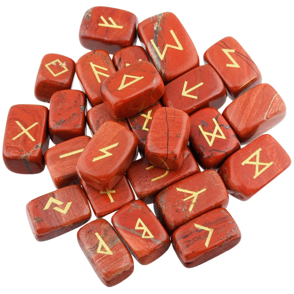 TUMBEELLUWA 25Pc/Set Rune Stones Engraved Elder Futhark Runic Alphabets Wicca Crystal Stone For Meditation Chakra Balancing