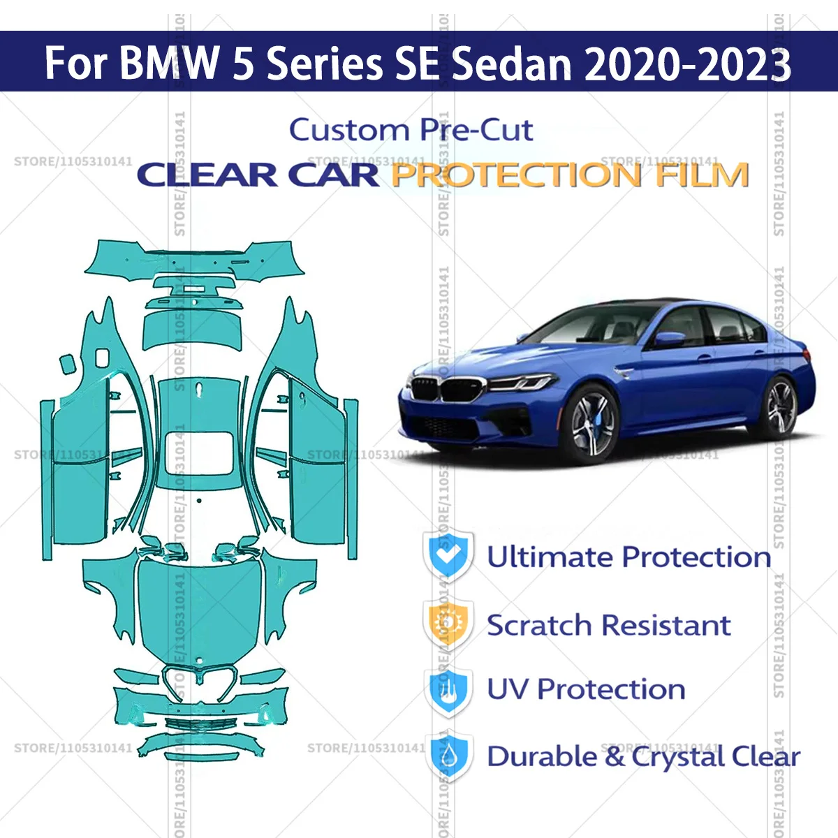 

Pre-Cut Paint Protection Film PPF Transparent Car Film Automotive PPF For BMW 5 Series SE Sedan 2020-2023 Full Vehicle