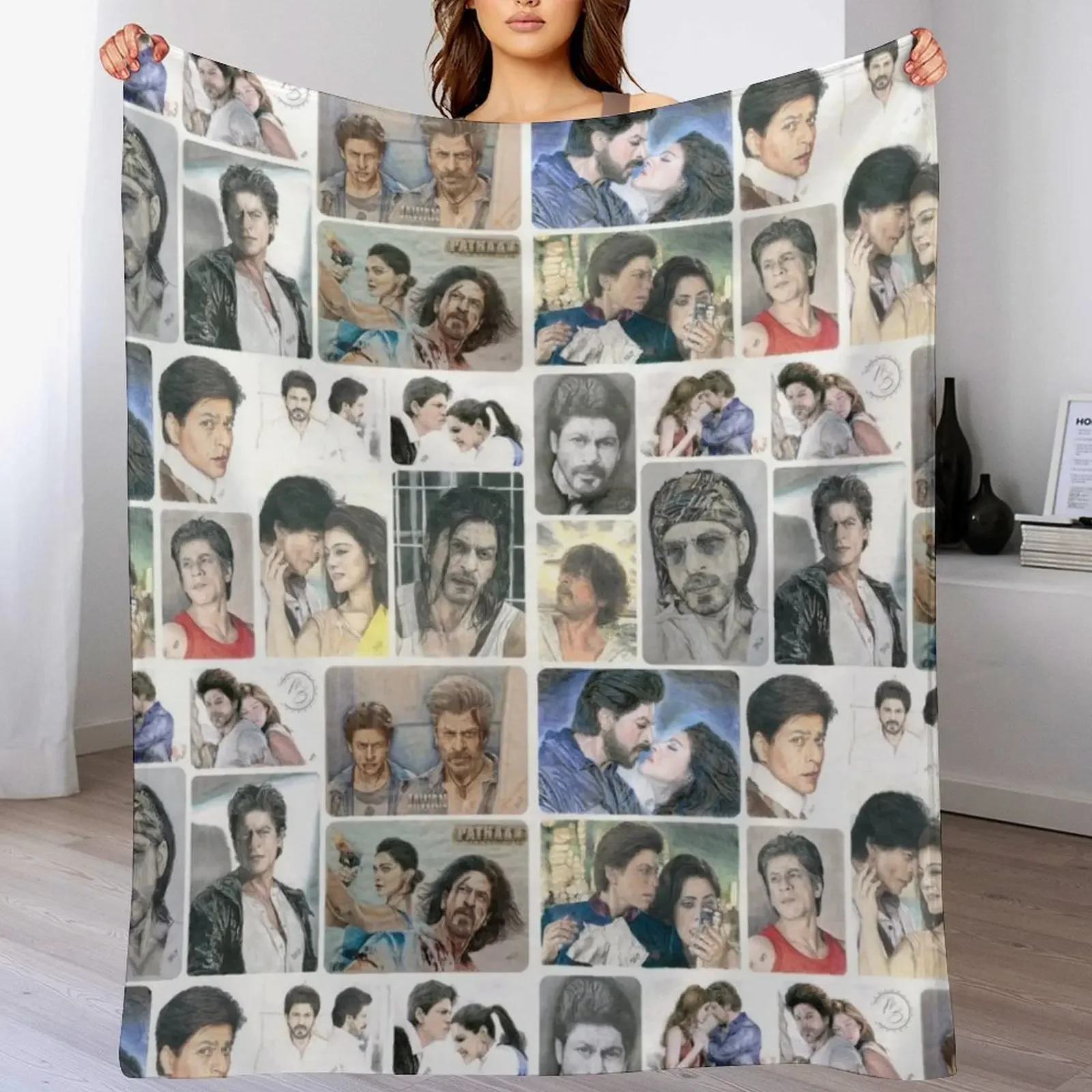 

SRK Collage 2.0 hand painted Throw Blanket Warm Cozy Throw Blanket for Living Room Couch
