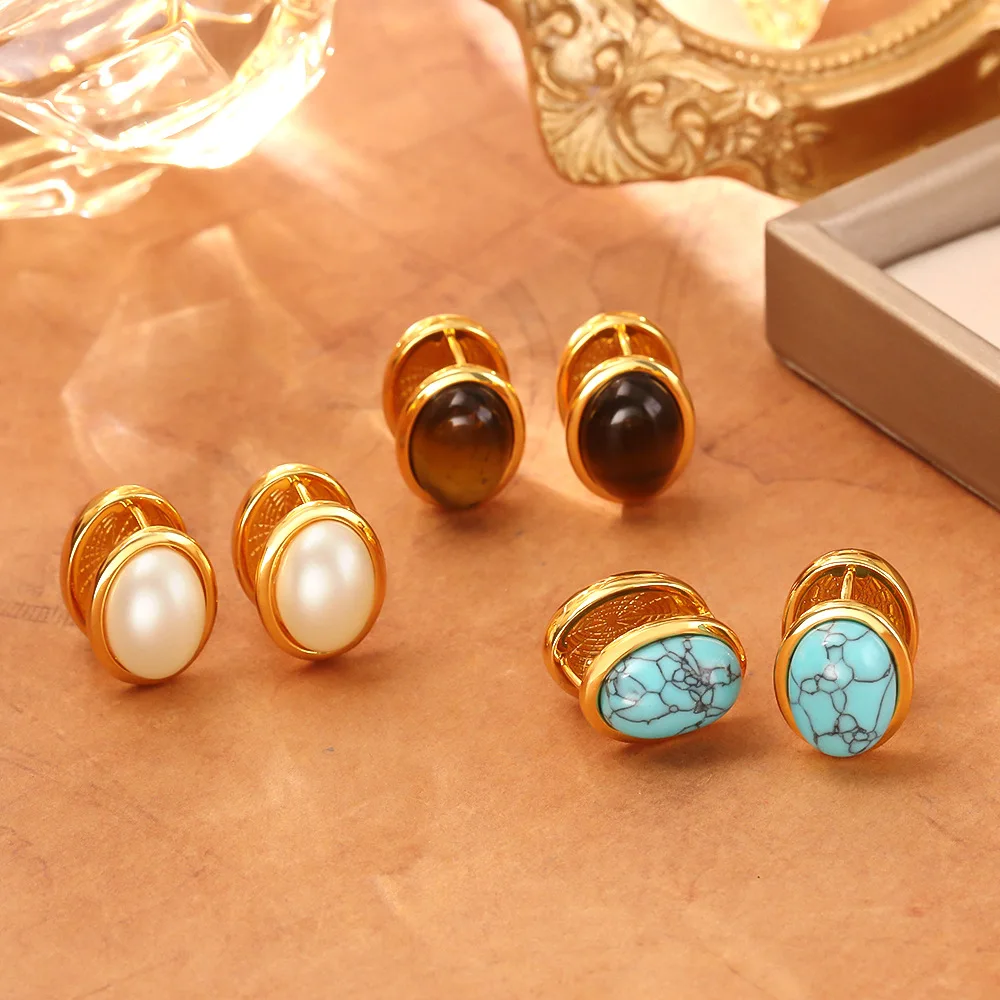 

Fashion retro natural stone earrings tiger eye stone oval personalized earrings niche light luxury simple temperament earrings