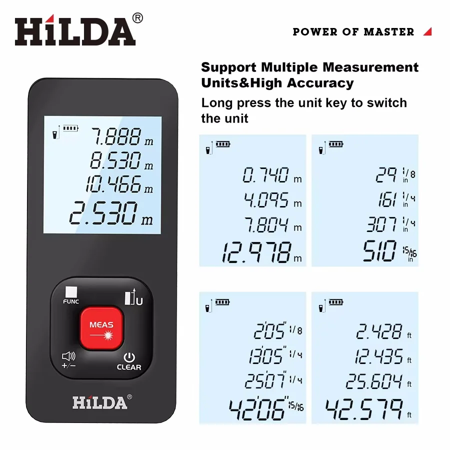 HILDA 50M Laser Rangefinder Distance Meter Laser Tape Range Finder Building Professional Meter Laser Ruler Test Tool