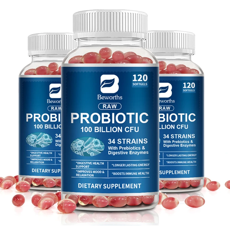 Beworths 100 Billion CFU Prebiotic Probiotic Capsule with Digestive Enzyme Support Digestive Health  Relieve Bloating & Gas