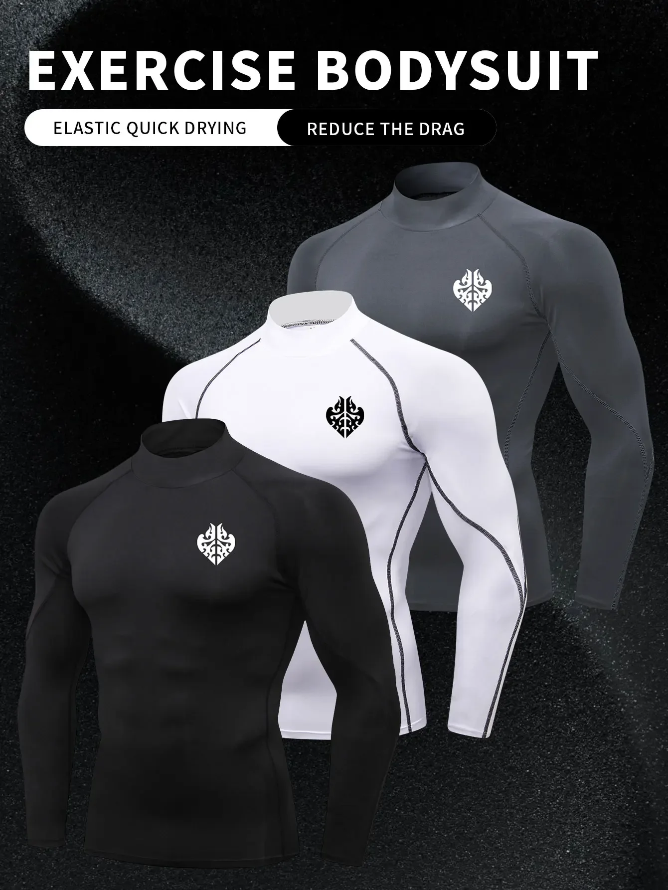 

Men's tight-fitting long-sleeved suit, 3-piece sportswear set, gym running daily training, casual street-style base shirt