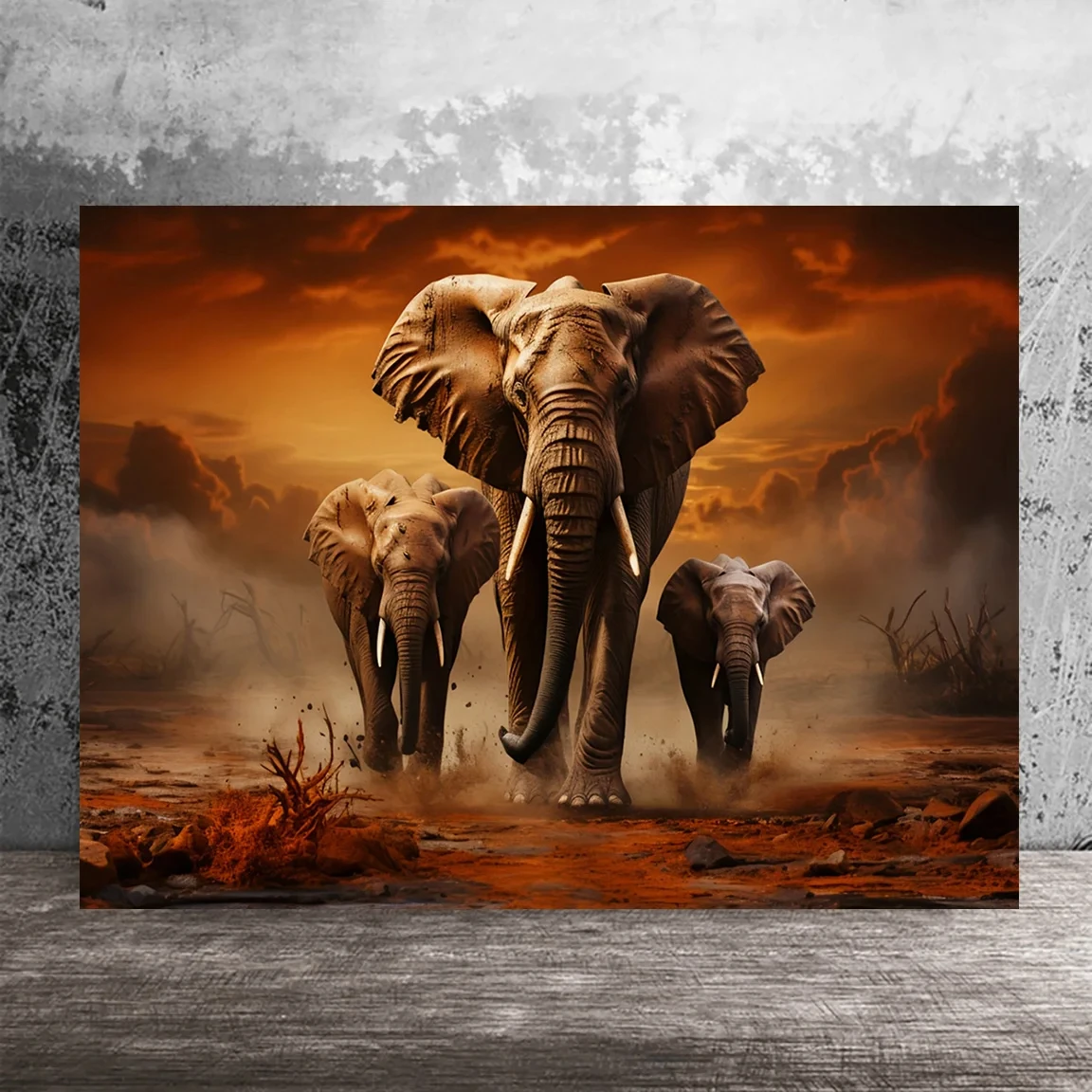 Sunset Landscape Wild Elephant Poster Prints Modern Animal Art Canvas Painting Wall Art Picture for Living Room Home Decor Gift