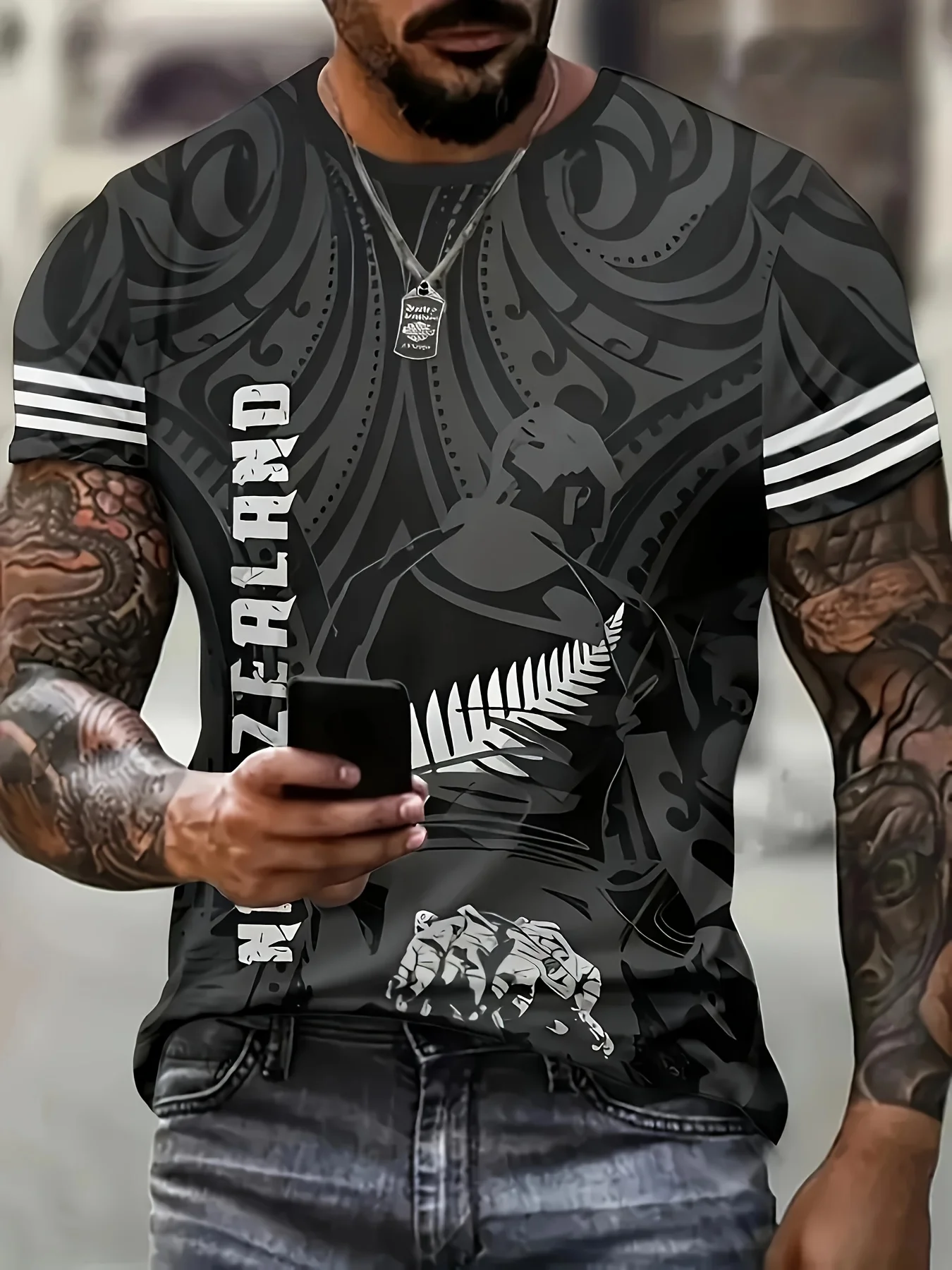 

3D Rugby Print T-Shirt Men's Fashion Hawaiian Fitness Quick-Dry Sports Top Plus Size Outdoor Crew Neck Short Sleeve T-Shirt