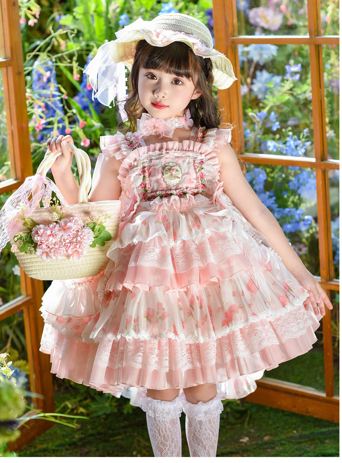Mädchen Lolita Prinzessinnenkleid Sommer Neues Blumenmädchen Feenkleid mit Trägern Süßes Niedliches Geburtstags- und Hochzeitskleid für Kinder – Detail 4