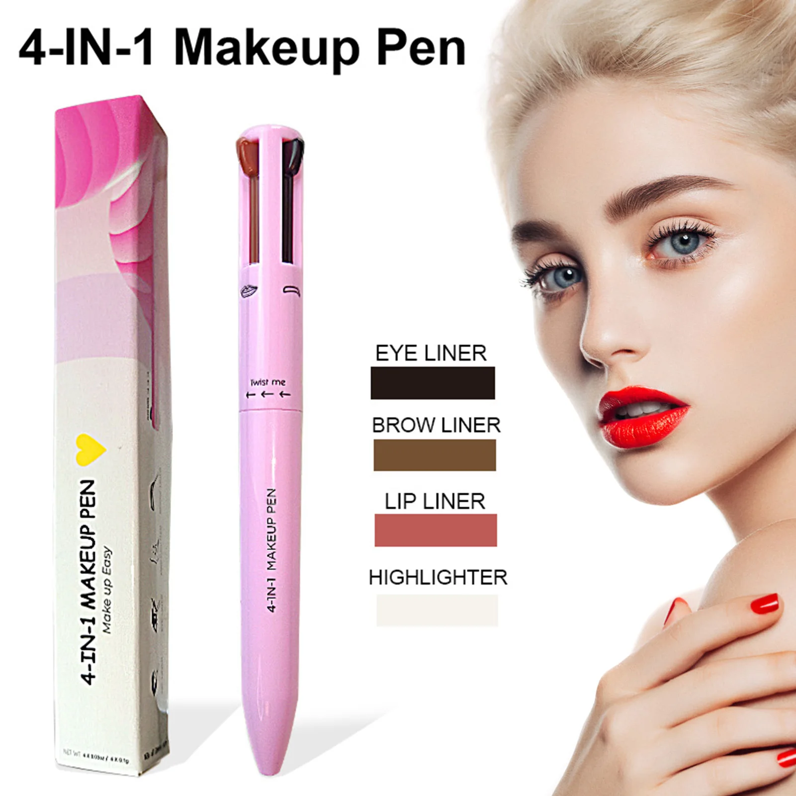 4-in-1-Make-up-Stift, Eyeliner, Lipliner, Textmarker, langlebiges Augen-Make-up, Beauty-Tool für Gesichtskosmetik-Zubehör