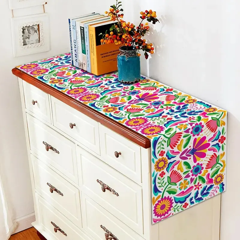 

Настольный флаг VIKAMA в этническом стиле с цветочным узором, ретро-дизайн, контрастные цвета, украшение для обеденного стола, флаг с радужными цветами и птицами