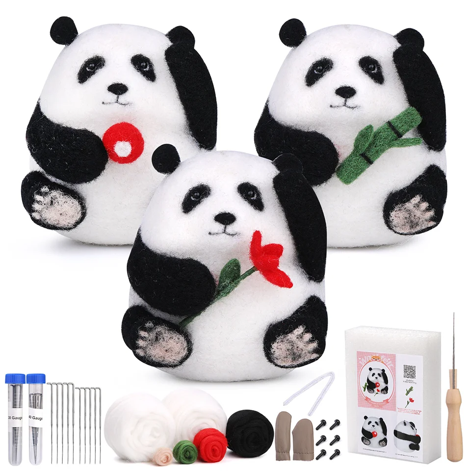 Panda Needle Felting Set, Felting Wool Set with Felting Tool and Instruction, for Starter for Needle Felting Craft Project