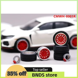 CM Model 1/64 Replace Modified Parts Metal Wheels Rubber Tires Design Rims JDM Style for Model Car Vehicle 4pcs Set