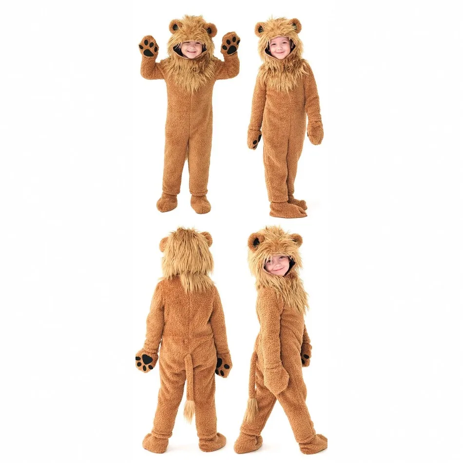 Boys Cuddly Lion Kids Costume Brown Mane Suit Wild King of The Jungle Cat Safari Halloween Animal Fancy Dress Up for Child PS66 - view 2