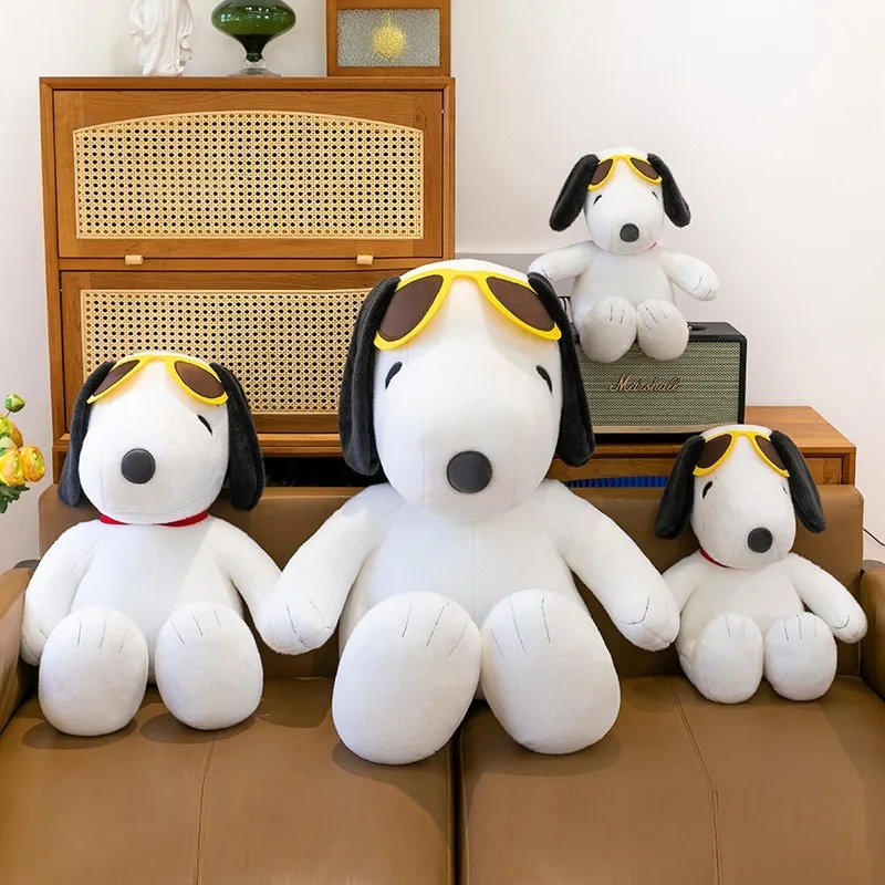 Kawaii Plush Toy Snoopy Stuffed Doll Cute with Sunglasses Cartoon Dog Plushie Kids Birthday Gift for Children Soft Filled Doll