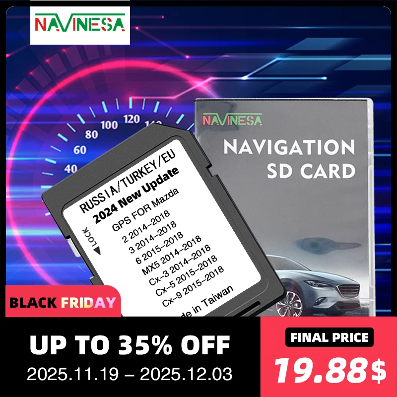 

2024 Version New Maps EU Russia Turkey Navigation SD Card for Mazda 2/3/6/CX3/CX5/CX9/MX5 Car Sat Navi 16GB GPS Update Maps Data