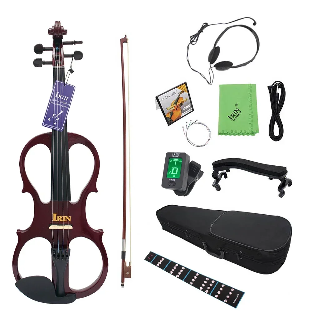 IRIN 4/4 Violin Maple Body Silent Electric Violin With Bow Case Headphone Cable Shoulder Rest Aluminium Alloy Accessories