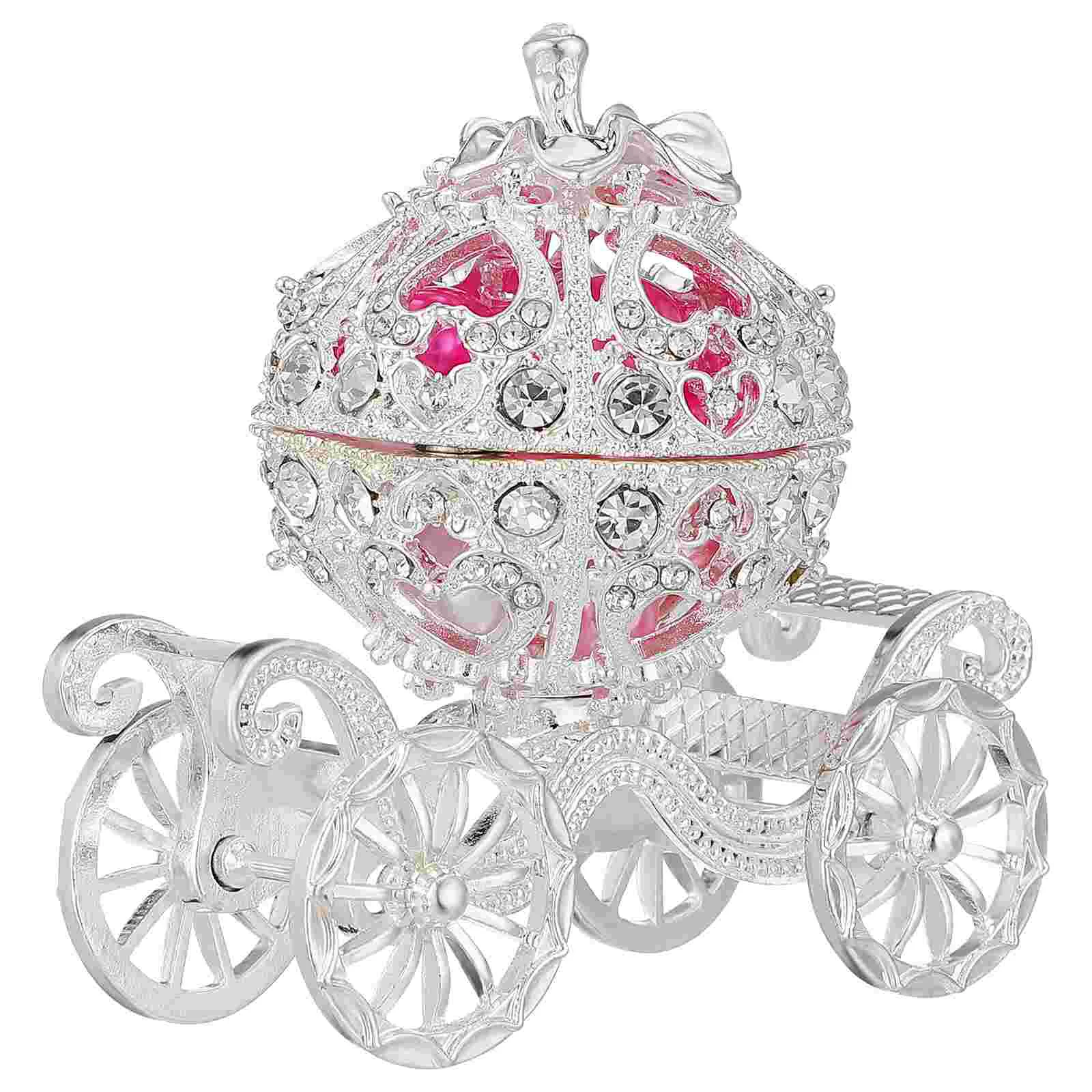 Rhinestones Pumpkin Car Decoration Carriage Decorative Adornment Jewelry Box Silver Shape Ornament Bride