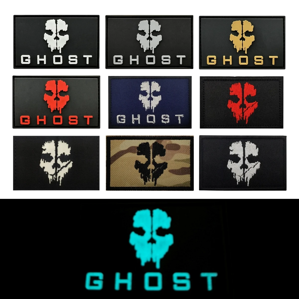 3D PVC Call of Duty Ghost Hook and Loop Patch Mask Morale Badge Luminous Patches Tactical Backpack Stickers Emblem Accessories