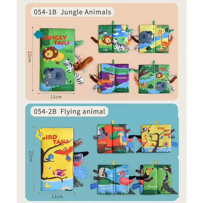 Libro de tela infantil con colas 3D, juguete de aprendizaje temprano seguro para morder, libros de tela arrugados con tacto y sensación Montessori