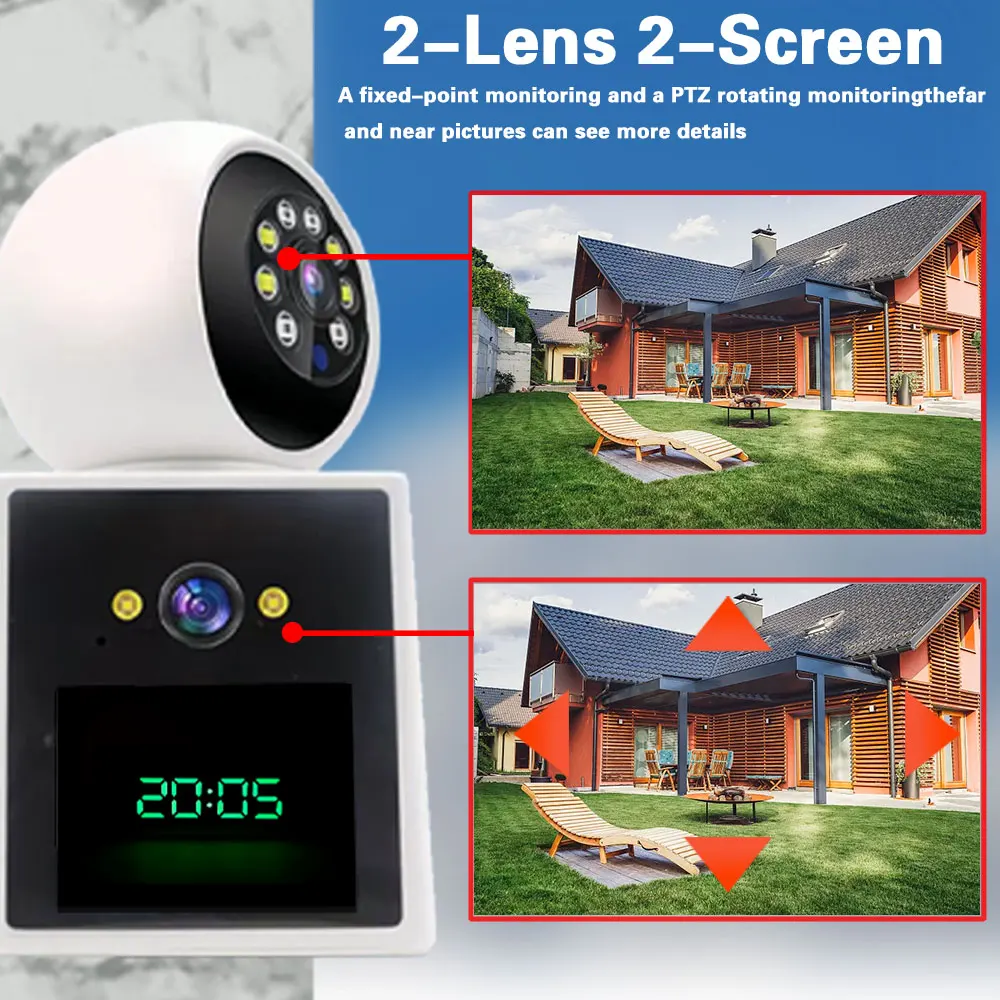 O-Kam 8MP dual lens dual screen IPS Screen video call response AI Auto Trakcing Two Way Audio indoor security camera