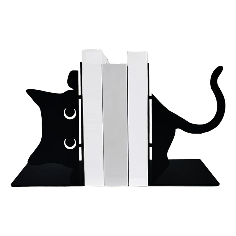 Cute Cat Livro Decorativo Termina, metal preto para Prateleiras, estante Objetos Decorativos, Home Desk, 1 Pc