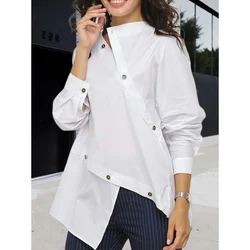 Tinna Women's Stylish Spring Autumn Asymmetric Buttoned Split-front Long Sleeves Blouses&shirts Tops for Casual Simple Occasion