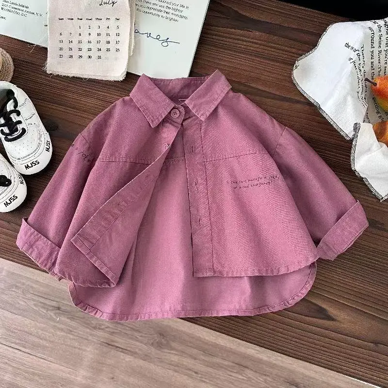 

Children's Shirt Spring and Autumn 2026 New Boys' Long Sleeve Korean Edition Spliced Letter Collar Top