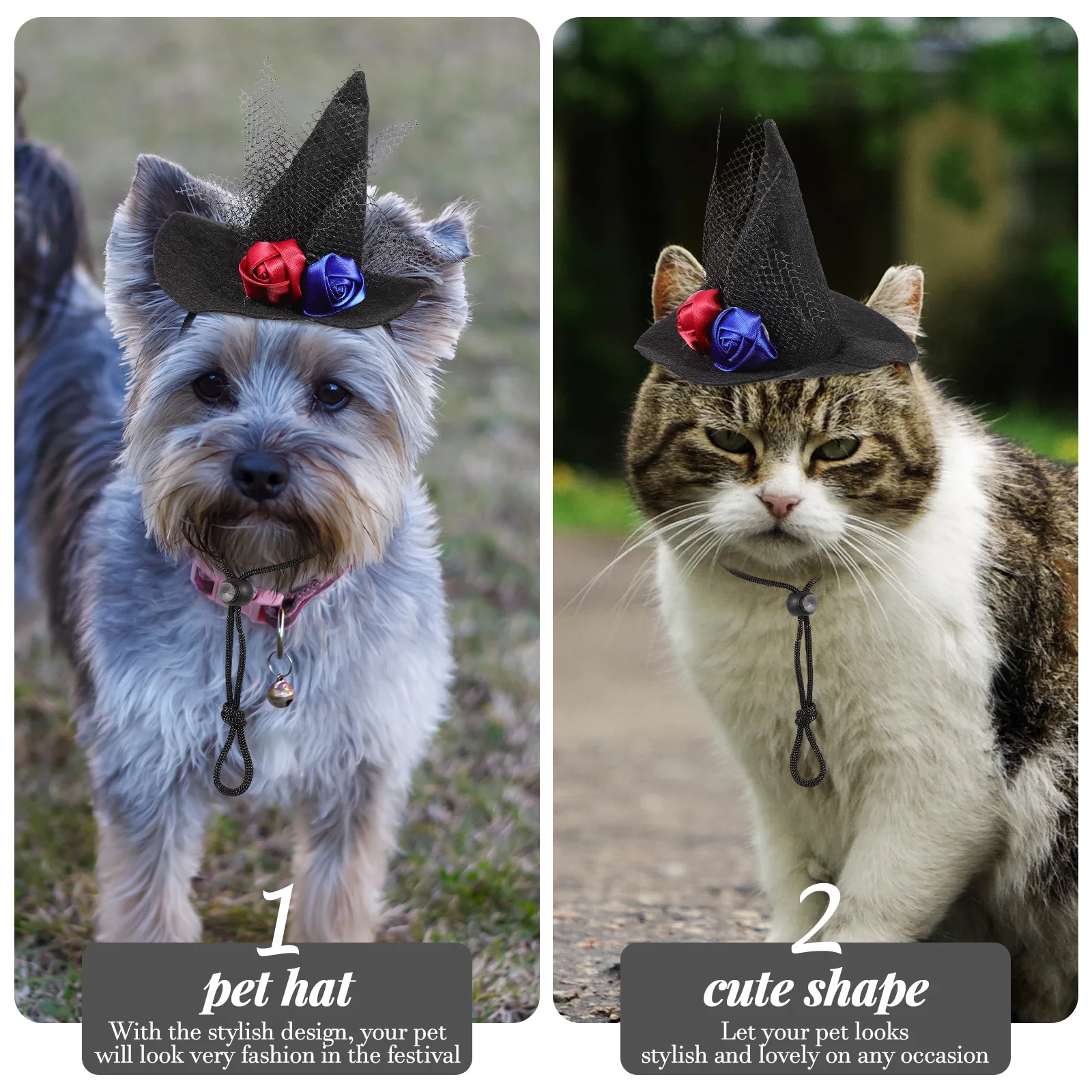 

Rose Lace Hat For Cat Dog Costume Party Hat For Cat Photo Prop Outfit Pet Halloween Costume Accessory Decor (Black)