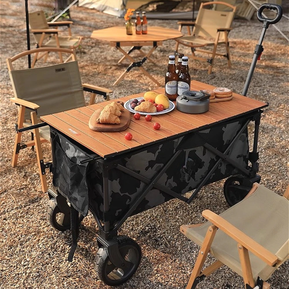 عربة نزهة محمولة للتخييم والشواء قابلة للطي مع سطح طاولة قابل للإزالة مناسبة لكشك سوق النزهات الخارجية #5
