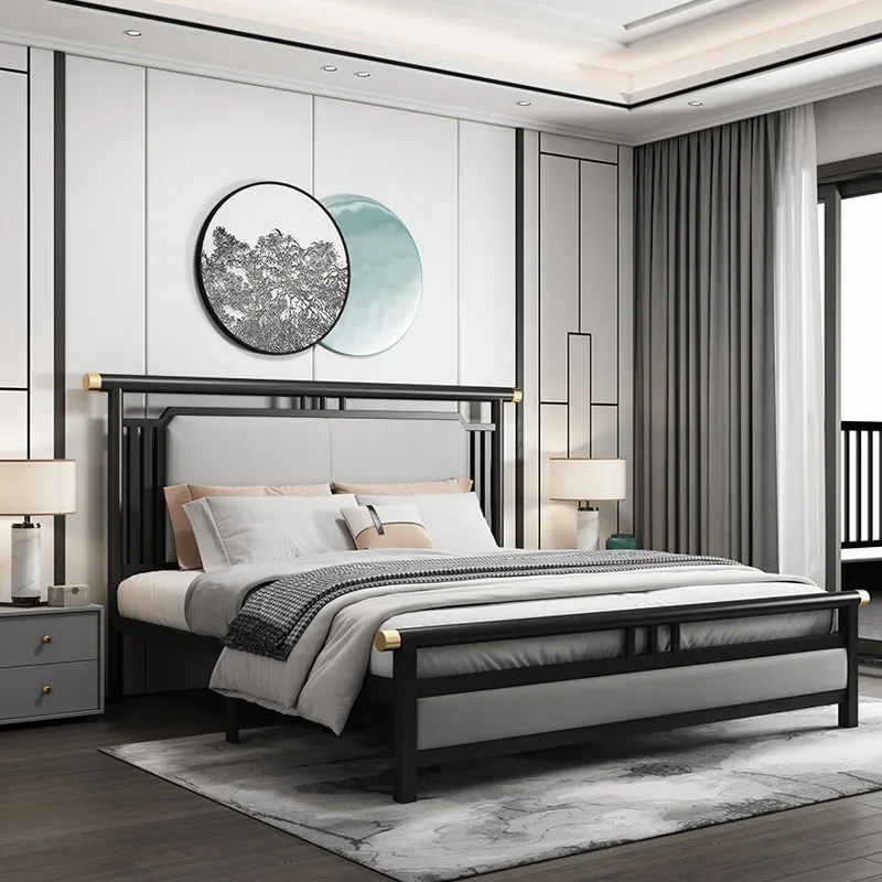Bed 1.8 Wrought iron bed Iron Thickened double 1.5 Single new Chinese hotel apartment Rental room frame