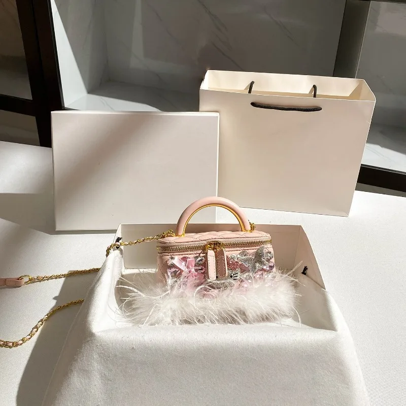 

Kawaii Hello Kitty Diamond Inlaid Square Bag Anime Girl Advanced Handmade Crossbody Bag White Butterfly Handbag Exquisite Gift