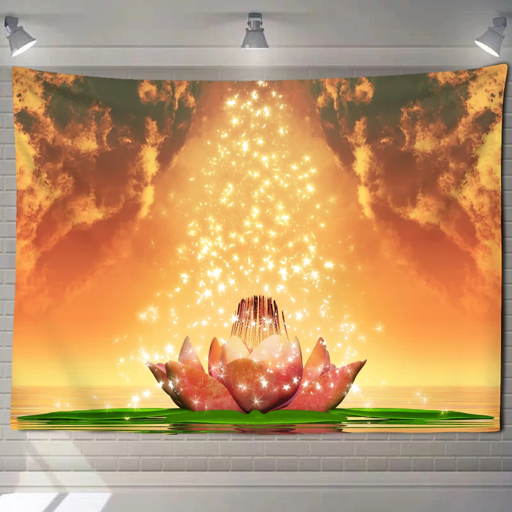 Wall tapestry Zen garden massage stone and water lily lotus bamboo living room bedroom decoration 