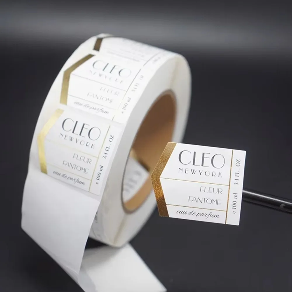 Custom Gold Foil Label｜Easy Tear Textured Paper Sticker Roll｜Luxury Perfume Bottle Packaging Labels