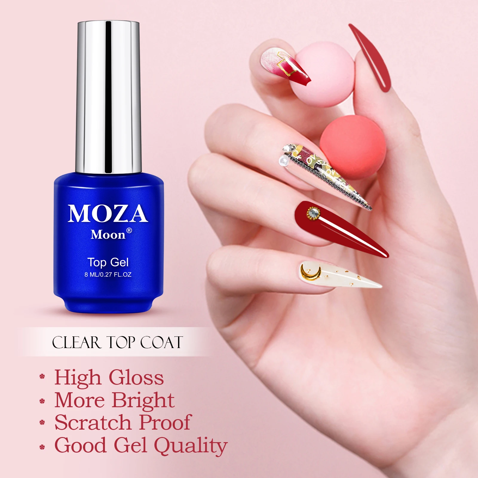 Moza Moon 8ml 3 piece/set wear- resistant scratch-resistant no wipe top coat matte top base gel nail gel polish primer lacquer