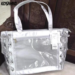 Japanese All Match Y2k Aesthetic Shoulder Handbags Women Simple Bandage Chic Underarm Bag Transparent Casual Vintage Tote Bags