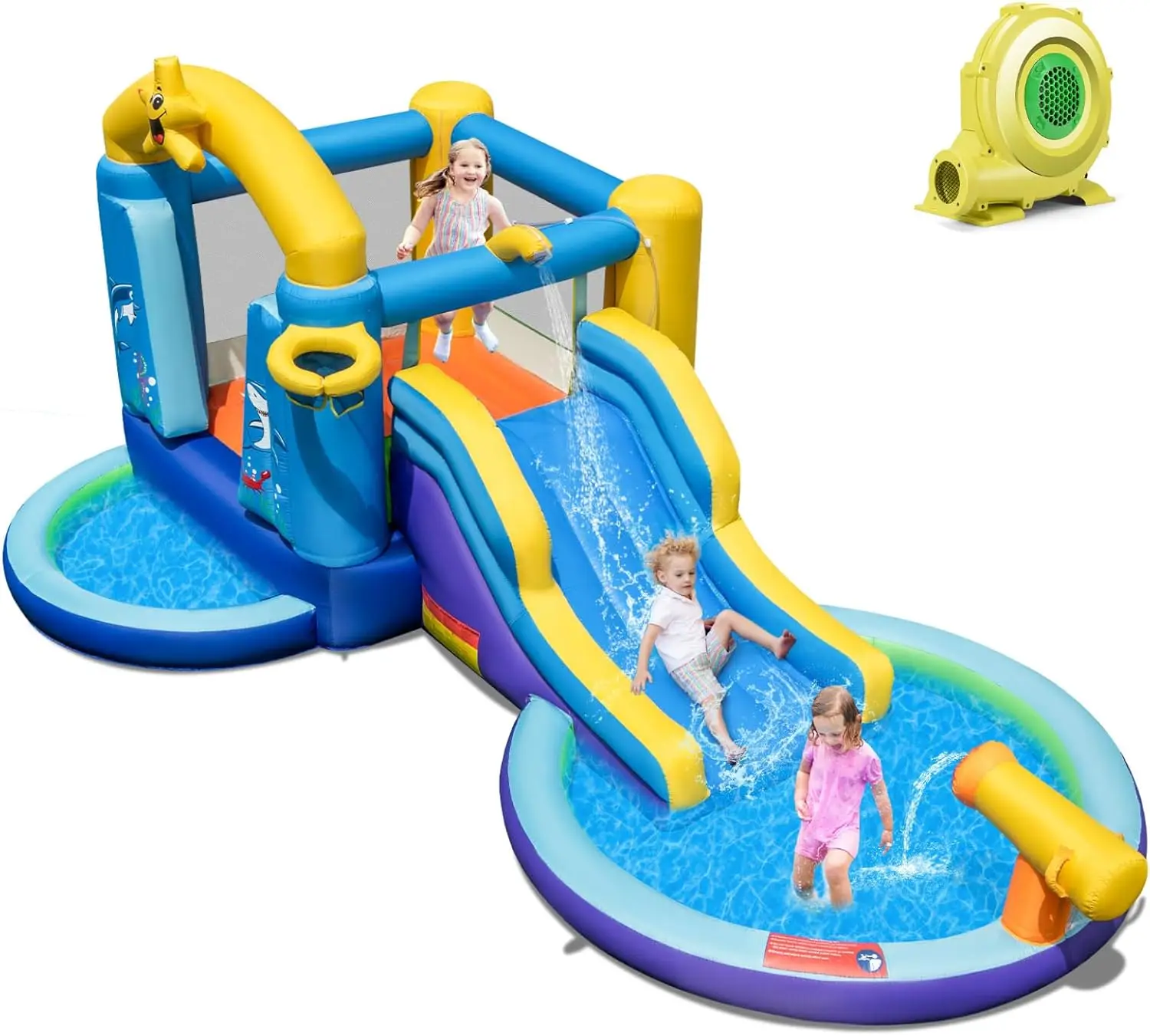 Nadmuchiwana zjeżdżalnia wodna z dmuchawą 735w, Park wodny z Bounce House o tematyce oceanicznej z basenem z piłkami i pluskiem, wewnętrzne dmuchane Cas na zewnątrz