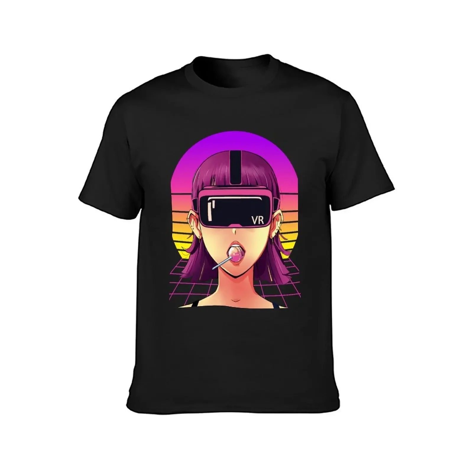 Cyber Virtual Reality Anime Girl VR Headset Futuristic Looking T-Shirt graphics cute tops mens graphic t-shirts pack