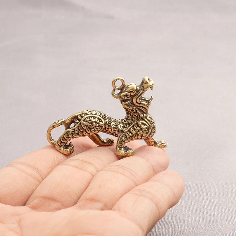 1PC Statue Figurine Wealth Brass Decor Prosperity Chinese Style Ornament Qilin Dragon Luck Animal Fengshui Vintage